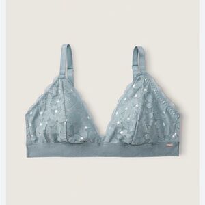 Victoria’s Secret PINK Blue Lace Bralette L Triangle Unlined NWOT
